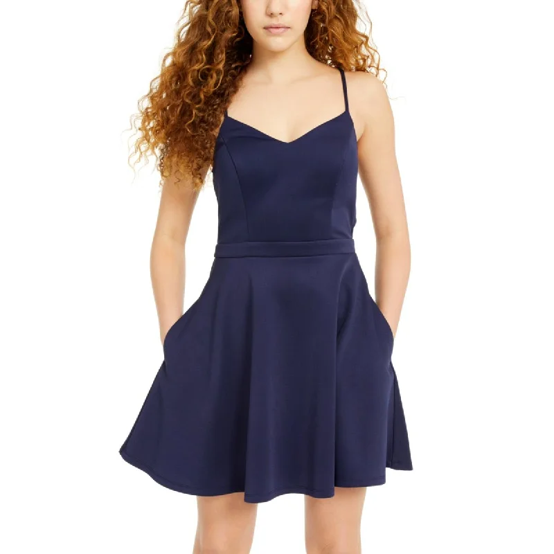 City Studios Womens Juniors Bow Back Scuba Fit & Flare Dress