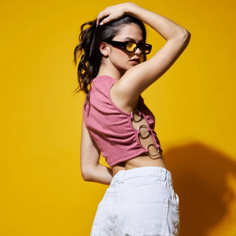 Rings on the side crop top with chain neck