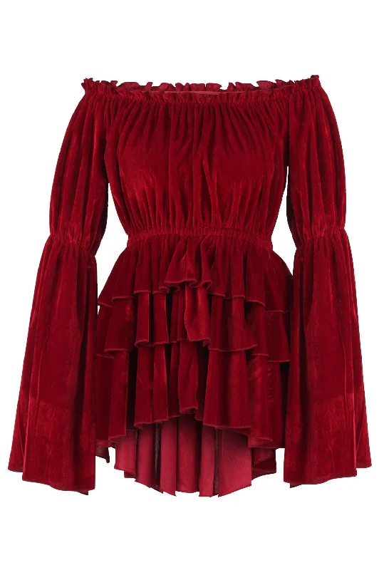 Daisy Corsets Dark Red Velvet Ruffle Dress