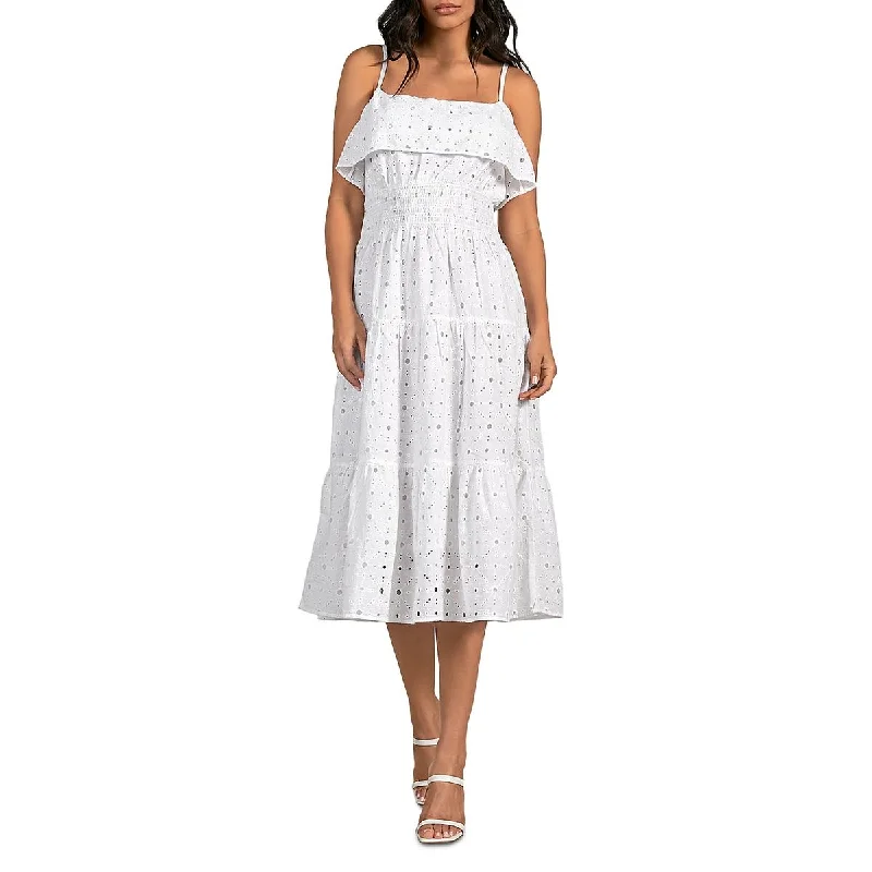 Elan Womens Eyelet Tiered Sundress