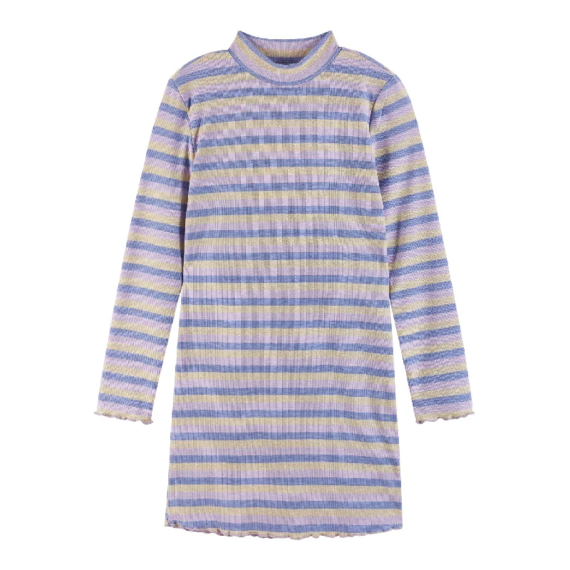 Kids (7-16) Knit Striped Mock Neck Dress | Mauve Purple