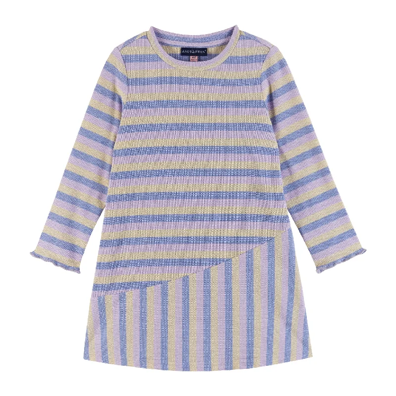 Kids Knit Asymmetrical Stripes Dress | Mauve Purple