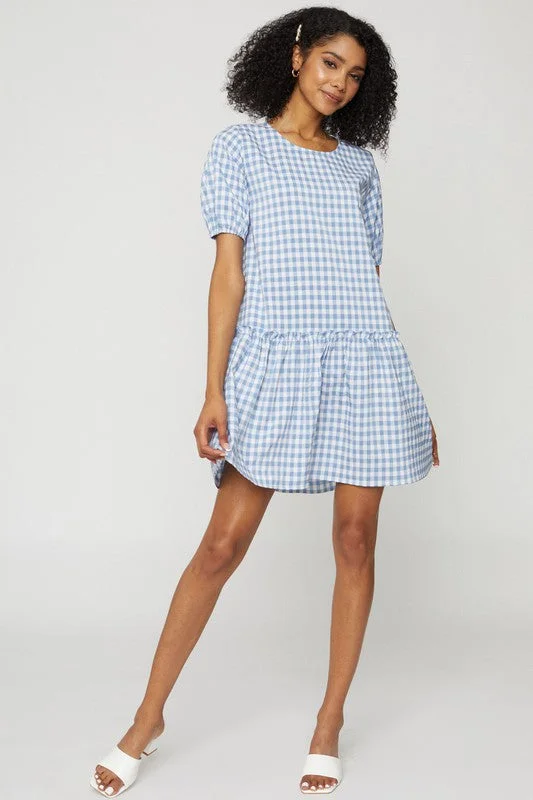 GINGHAM DROP WAIST DRESS