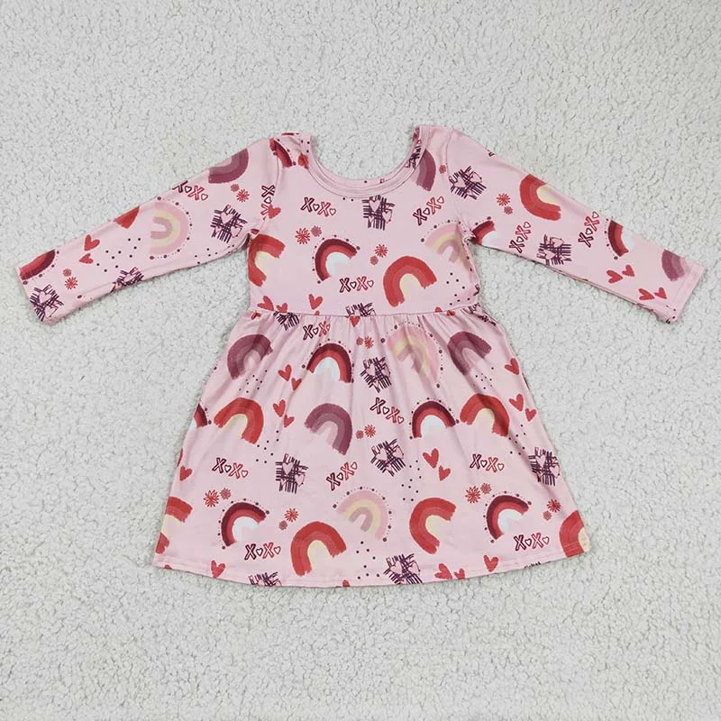 GLD0178 Baby Girl Rainbow Heart Valentine's Day Dress