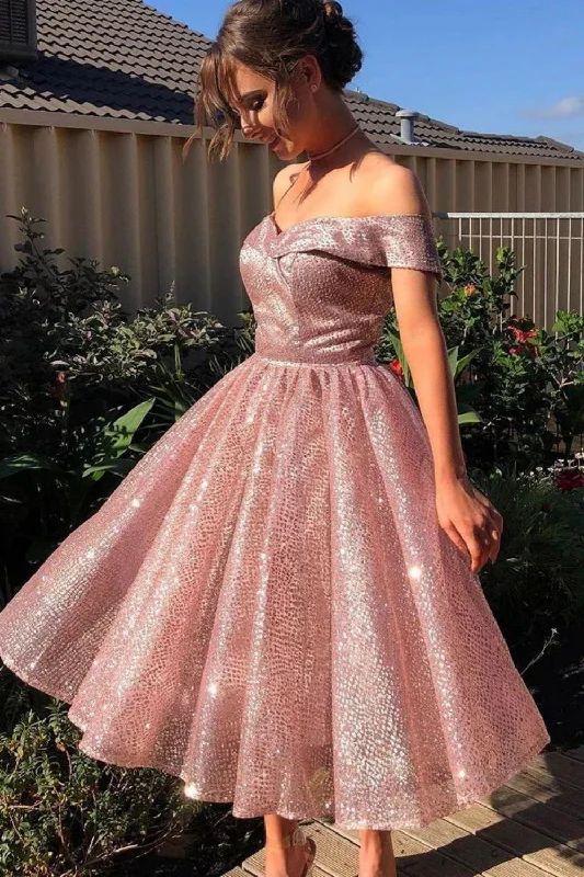 Gorgeous A Line Off The Shoulder Glitter Homecoming Dress