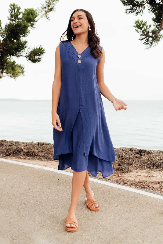 Gutha Cobalt Cotton Blend Layer Dress