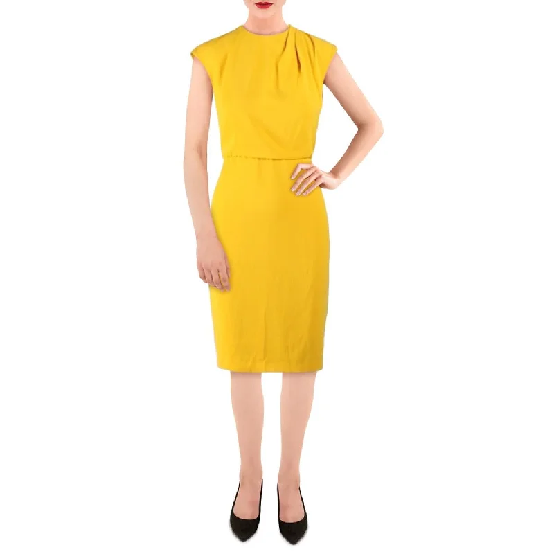 Halston Womens Drapey Cap Sleeves Wear to Work Dress