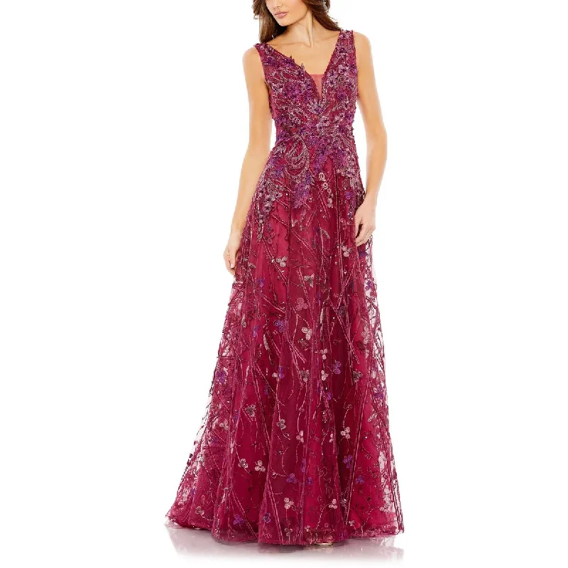 Ieena for Mac Duggal Womens Embellished Illusion Evening Dress