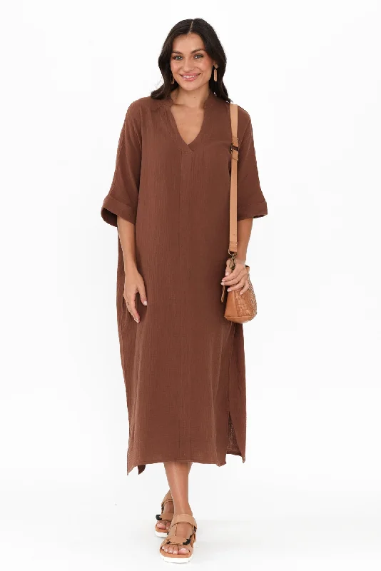 Juniper Mocha Cotton Cheesecloth Dress