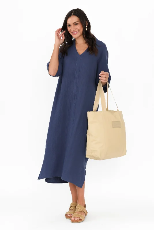 Juniper Navy Cotton Cheesecloth Dress