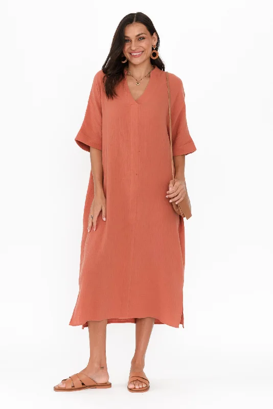 Juniper Rust Cotton Cheesecloth Dress