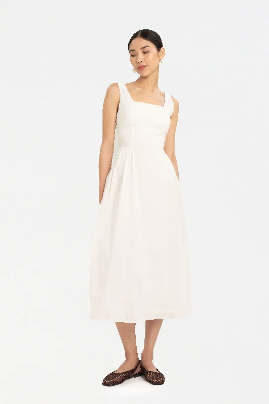 Katie Fit and Flare Dress in Daisy White