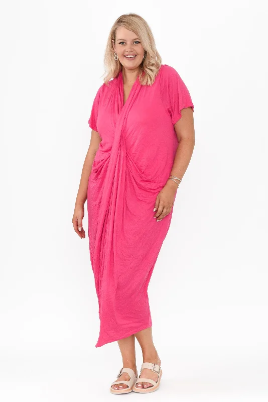 Kensley Pink Crossover Cotton Dress