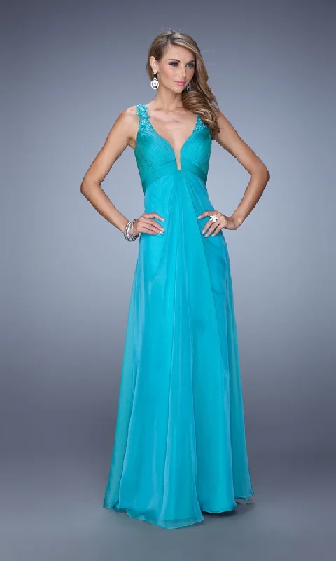 Sleeveless Blue V-Neck Prom Dress: La Femme 21102