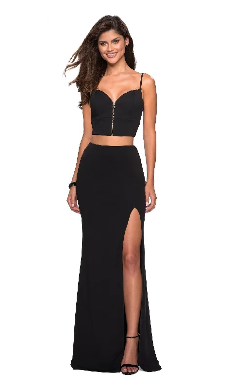 La Femme Mock-Two-Piece Black Prom Dress 27453