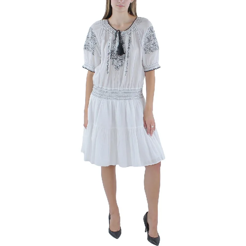 Lauren Ralph Lauren Womens Embroidered Smocked Tunic Dress