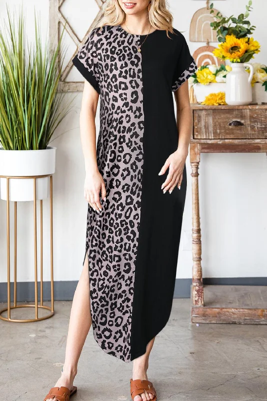 Leopard Color Block Split Dress