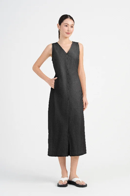 Leslie Sleeveless Nylon Midaxi Dress in Charcoal Grey