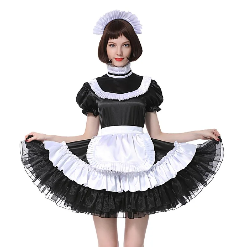 Lockable Black Satin Maid Dress