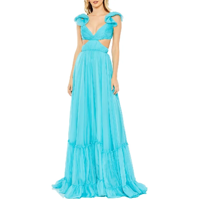 Mac Duggal Womens Pleated Chiffon Evening Dress