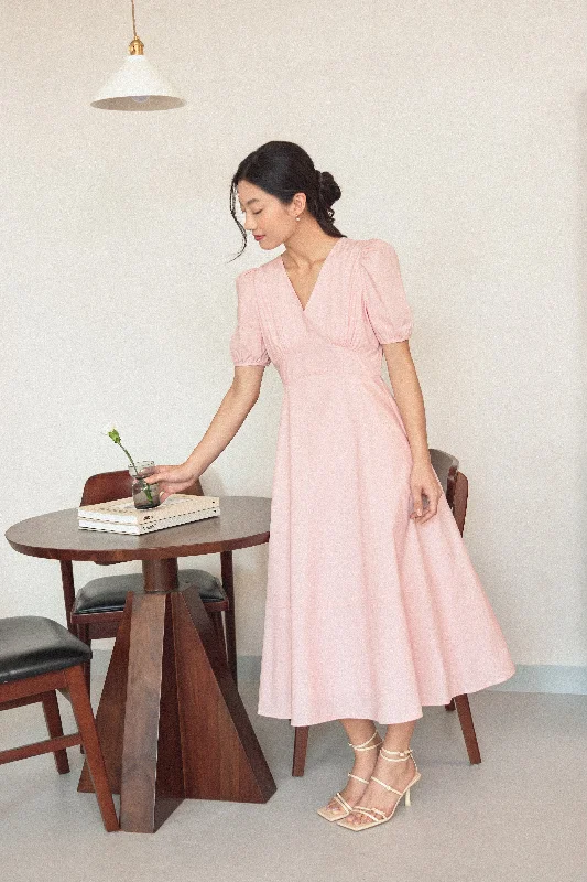 Marabelle Cotton Midaxi Dress in Delicate Pink