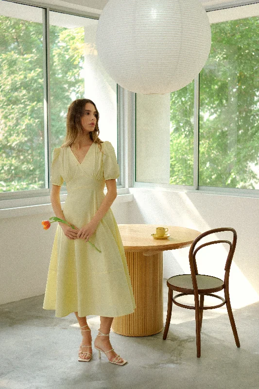 [Restocked] Marabelle Cotton Midaxi Dress in Pastel Yellow