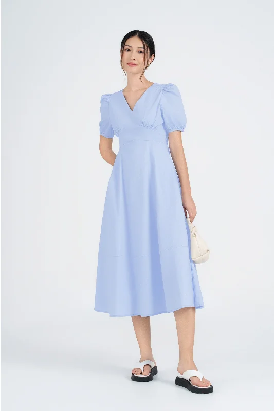 Marabelle Cotton Midaxi Dress in Soft Blue