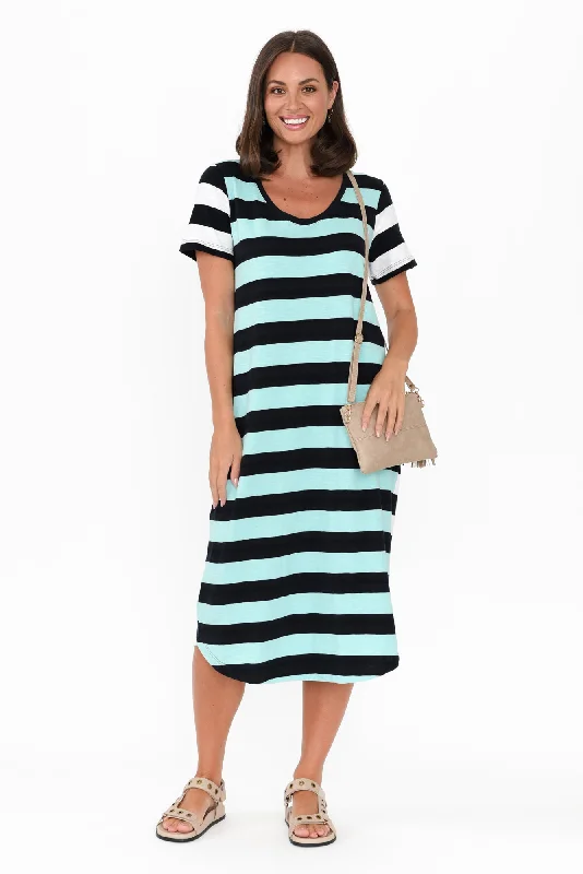 Mercury Blue Stripe Cotton Dress