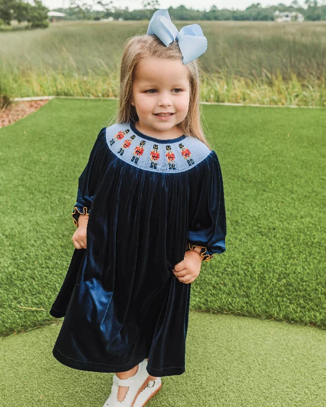 NAVY VELVET SMOCKED NUTCRACKER DRESS