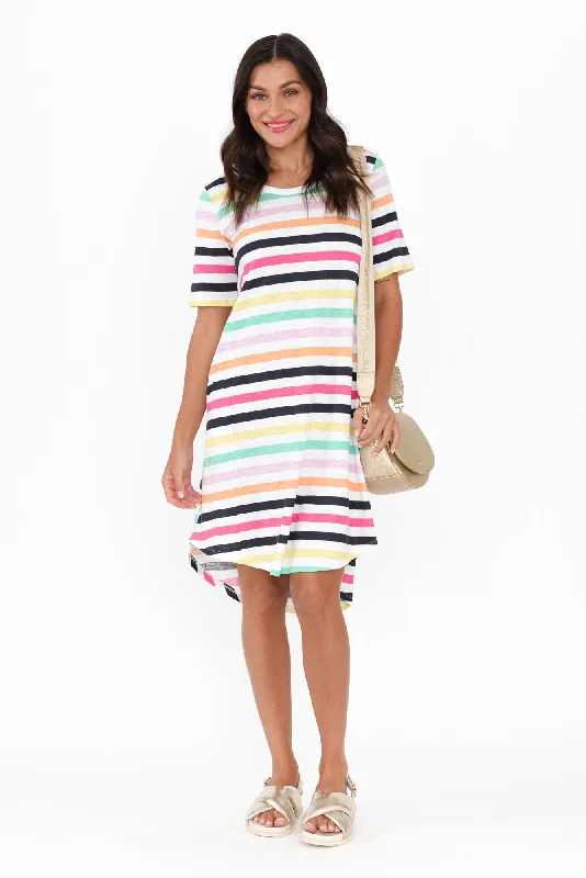 Nyree Rainbow Stripe Hi Lo Cotton Dress