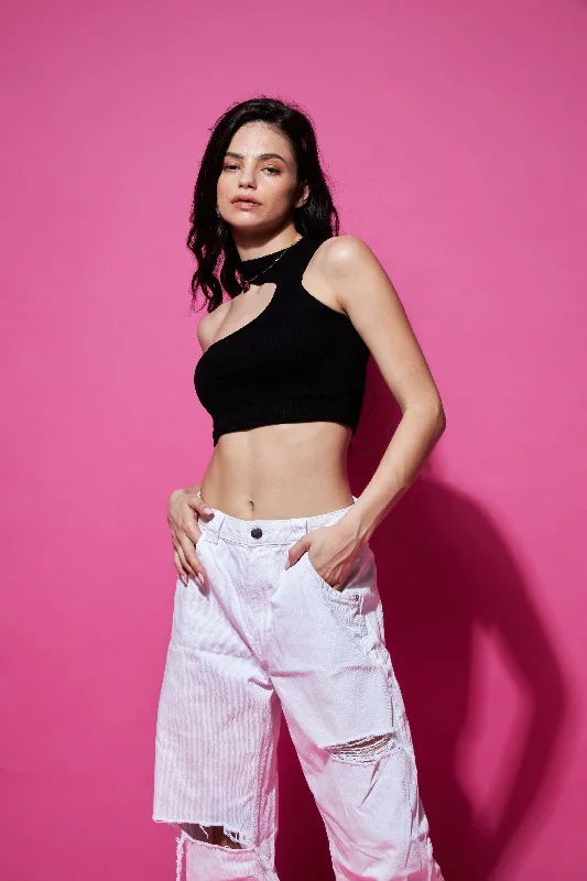 Out of the cut asymmetrical crop top