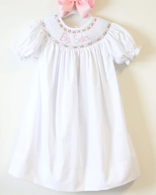 PINK BIG SISTER SMOCKED BISHOP DRESS