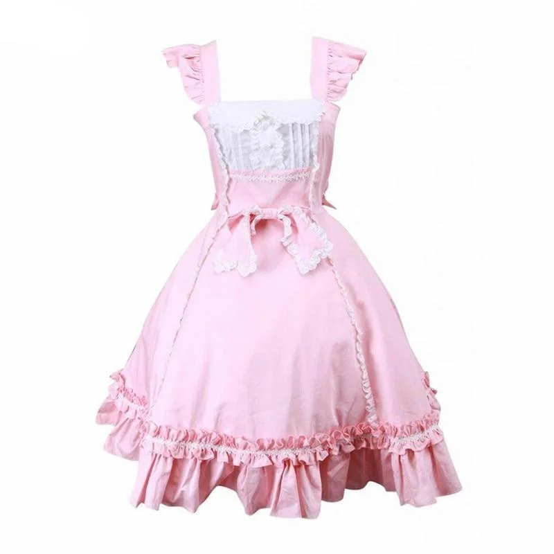 Pink Bow & Ruffles Lolita Cotton Dress