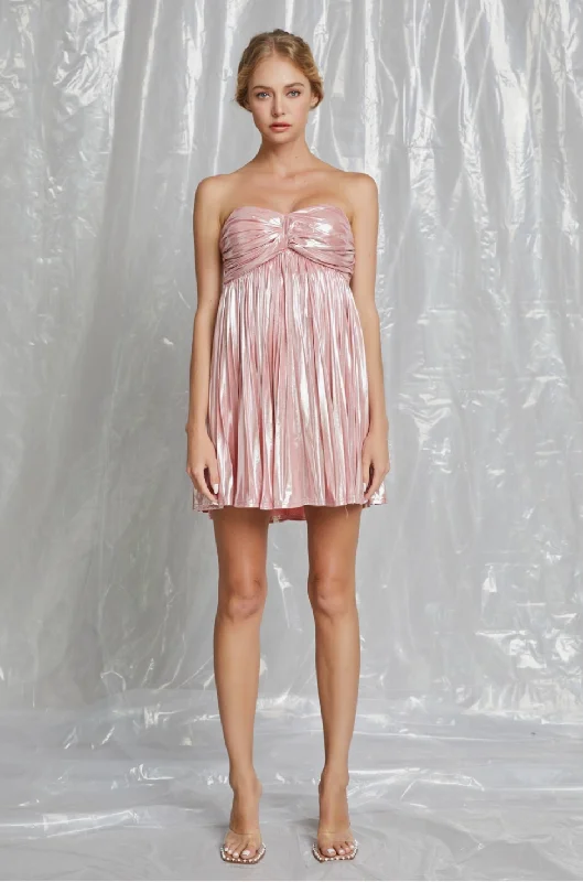 Pink Pleated Holiday Dress