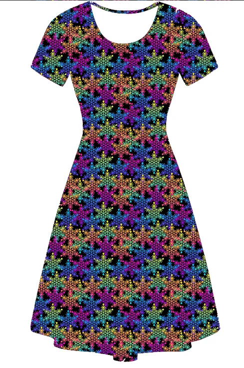 Rainbow Snowflakes Vintage Skater Dress