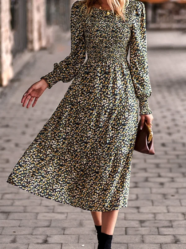 Round Neck Print Long Sleeve Dress