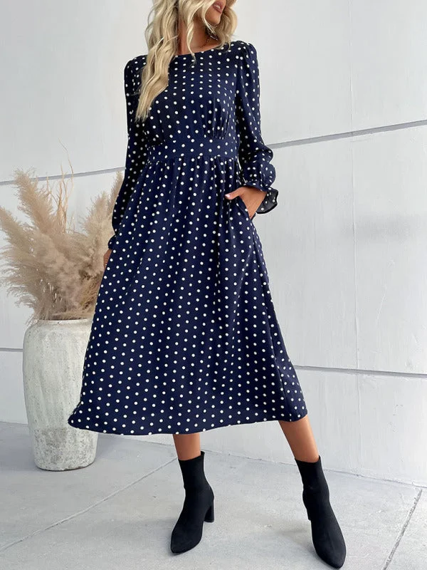 Blue Zone Planet |  round neck waist polka dot dress