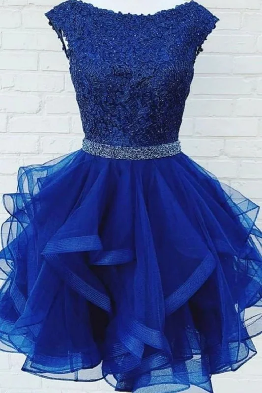 Royal Blue A Line Homecoming Dress With Ruffle