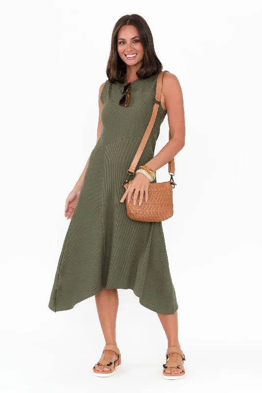 Safia Khaki Cotton Rib Dress