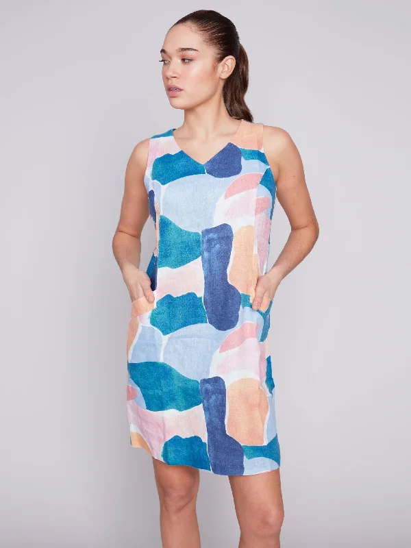 Sleeveless Printed Linen Dress