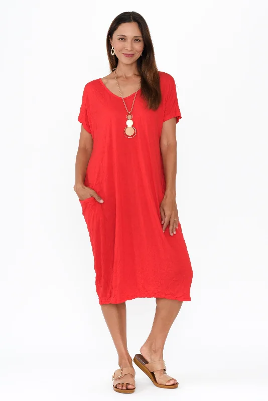 Travel Red Crinkle Cotton Dress