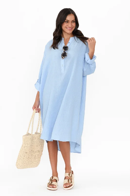 Tropez Blue Cotton Cheesecloth Kaftan