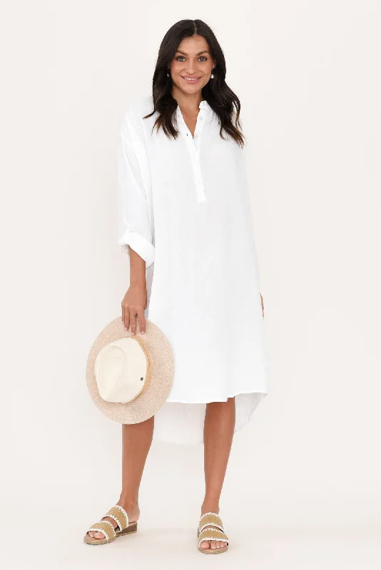 Tropez White Cotton Cheesecloth Kaftan