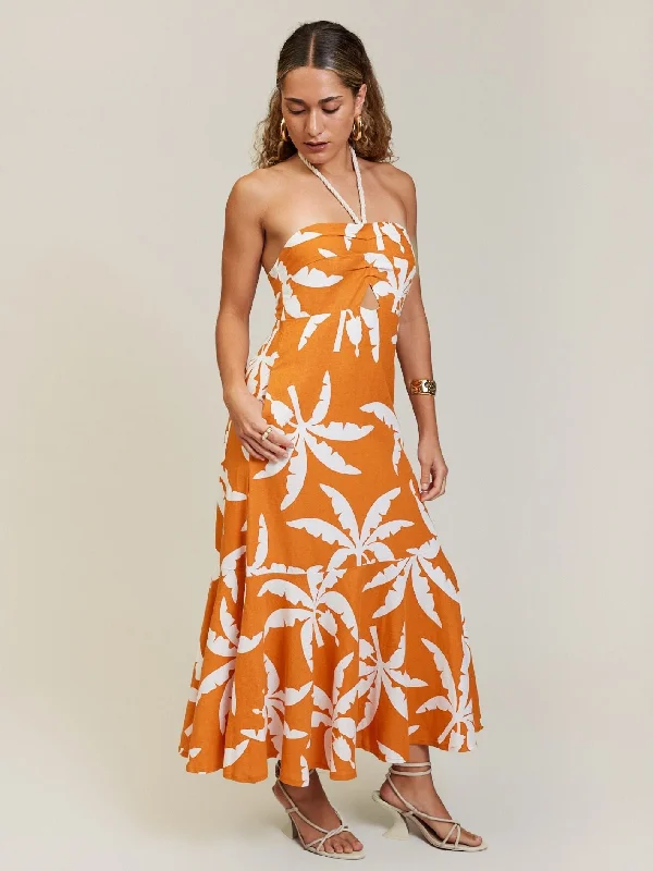 TROPICALE HALTER DRESS TANGERINE