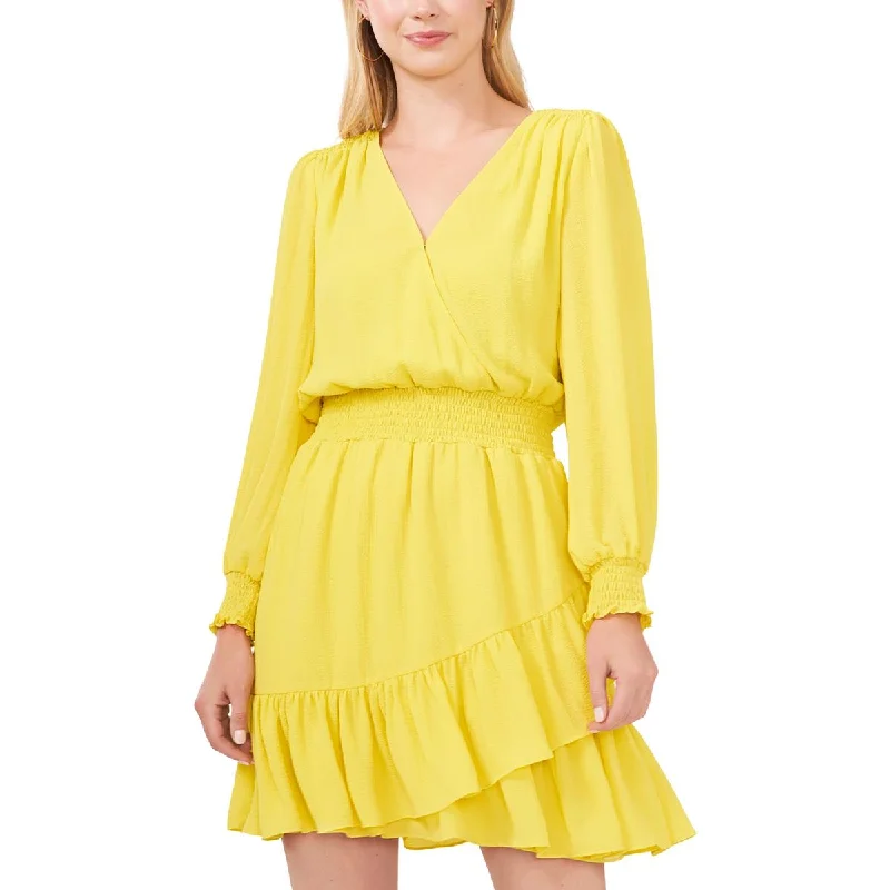 Vince Camuto Womens Smocked Above Knee Wrap Dress