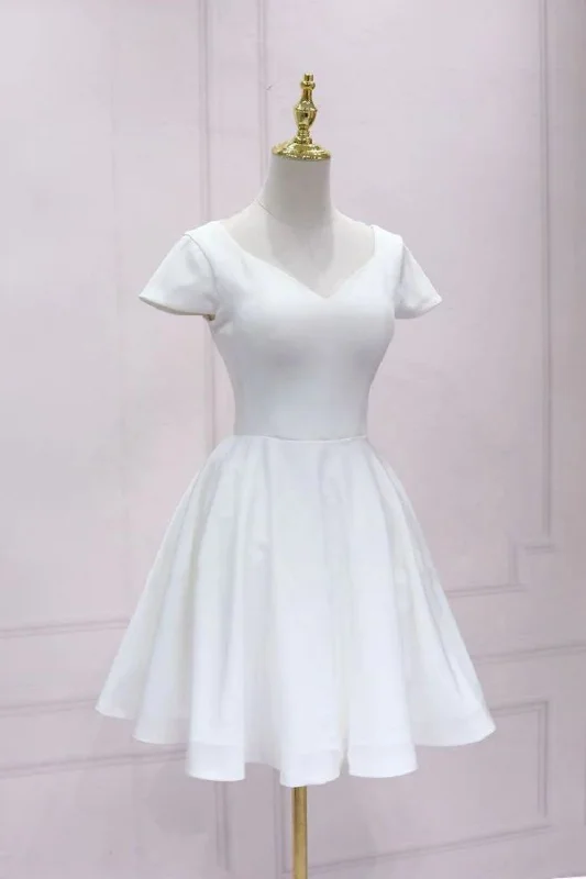 White A Line Cap Sleeves Homecoming Dress