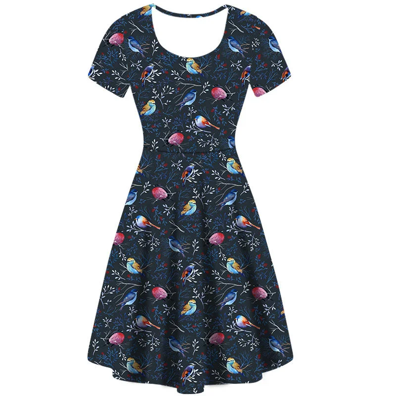 Winter Birds Vintage Skater Dress