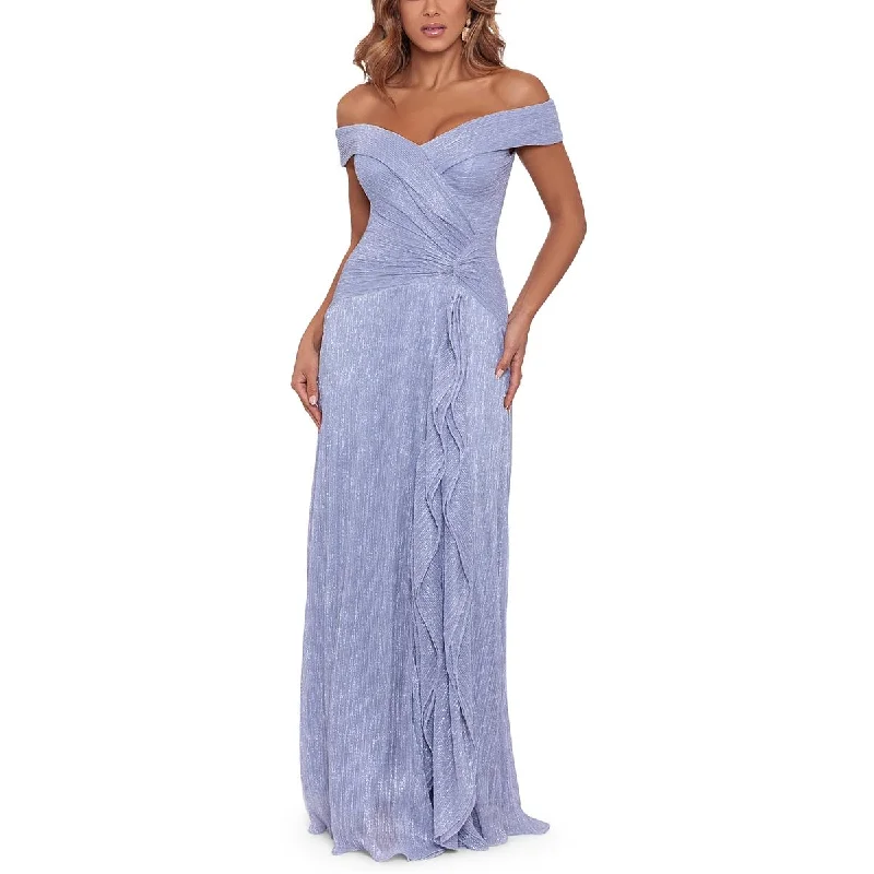 Xscape Womens Metallic Ruffled Evening Dress