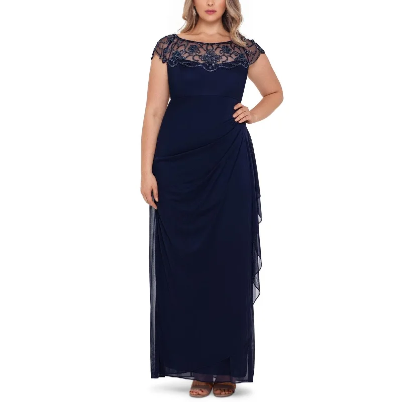 Xscape Womens Plus Embellished Ruched Evening Dress Dark color unclassified dresses