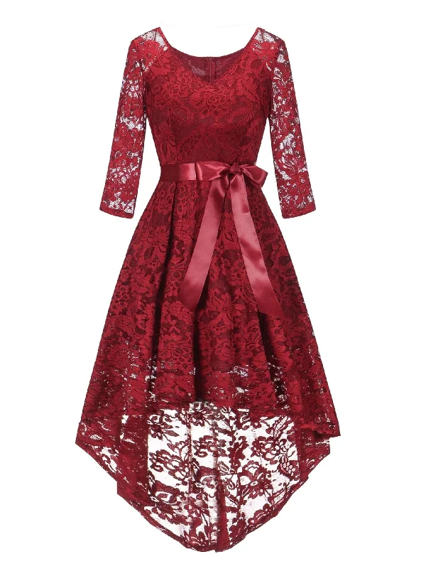 50s Lace Overlay Knot High Low Dress